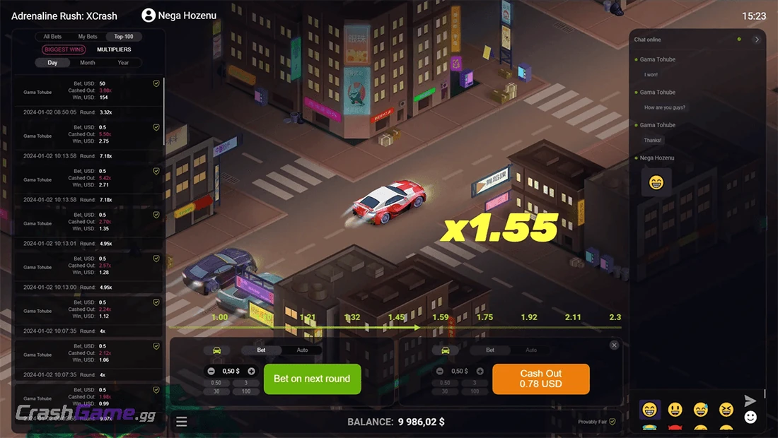 Adrenaline Rush: XCrash gameplay screenshot by Evoplay