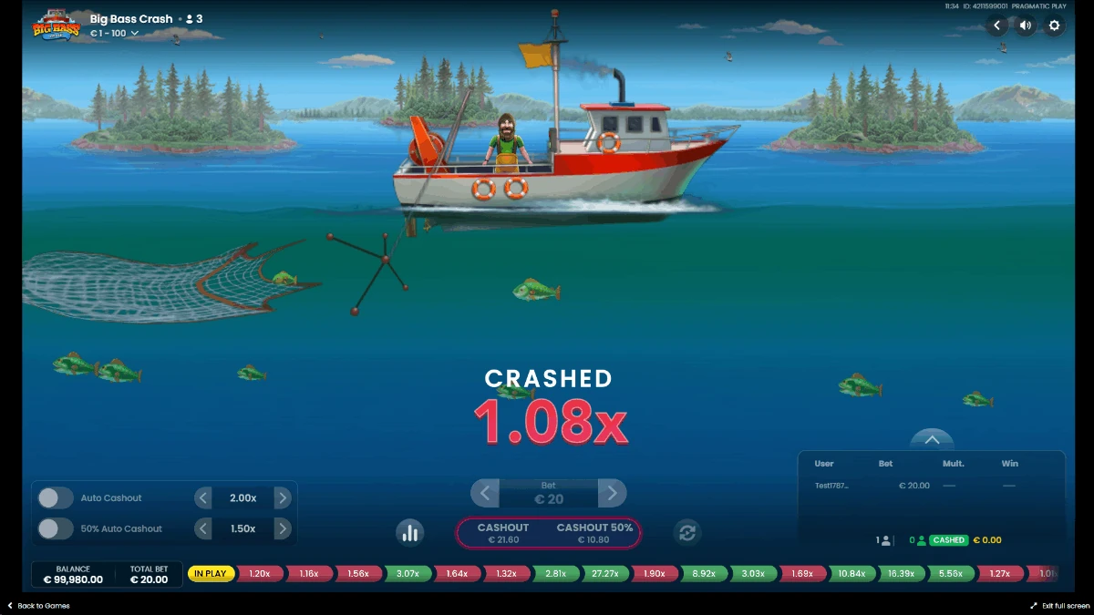 Big Bass Crash gameplay screenshot by Pragmatic Play