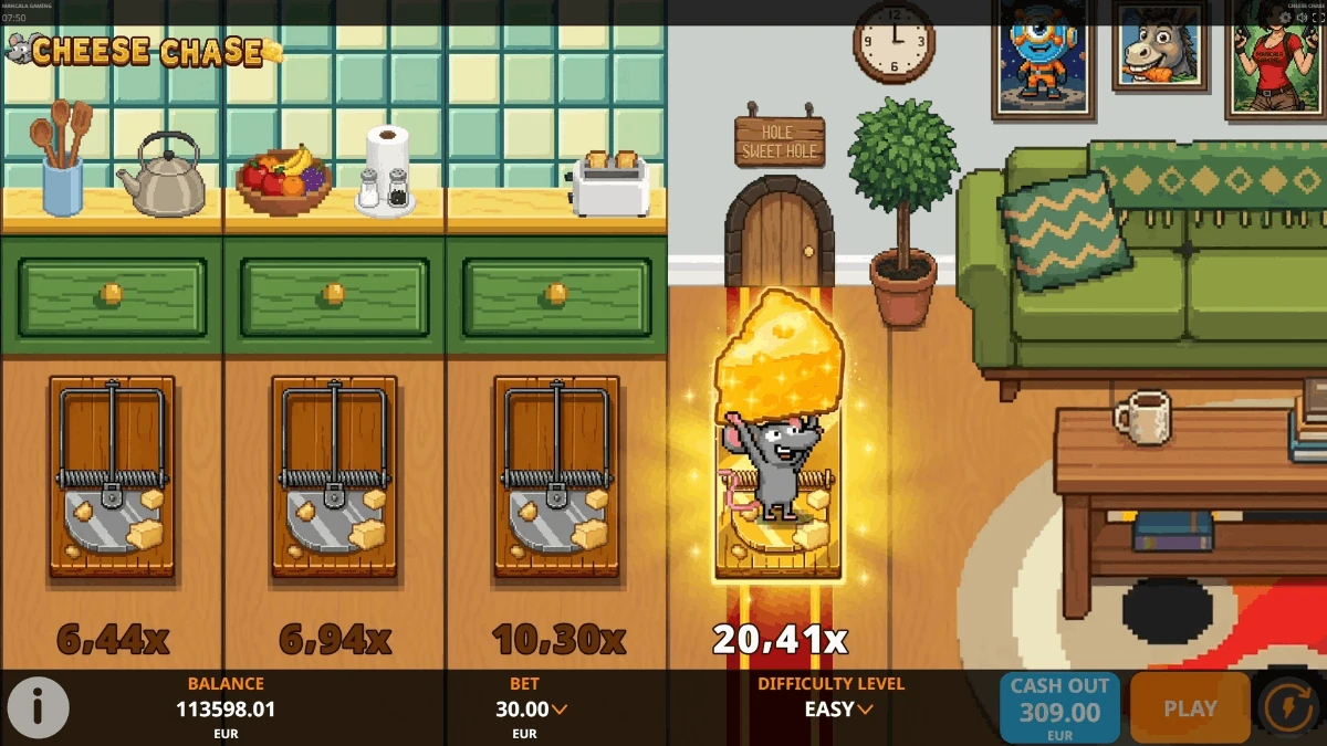 Cheese Chase crash game gameplay screenshot by Mancala Gaming