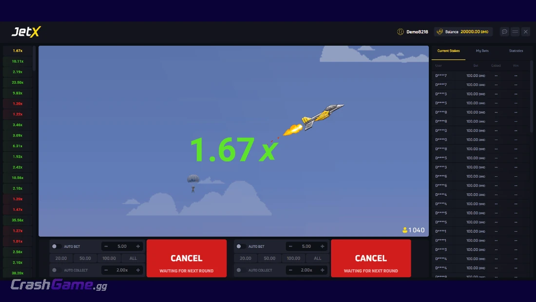 JetX crash game gameplay screenshot by SmartSoft Gaming