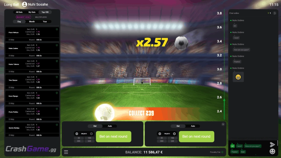 Long Ball crash game gameplay screenshot by Evoplay